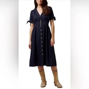 Buffalo Buttoned Linen Navy Blue Mariposa Dress